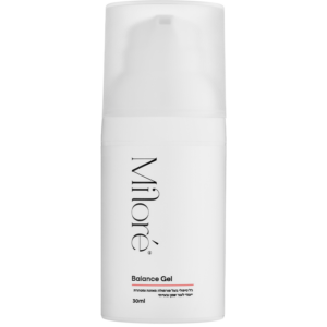 בקבוק באלנס ג'ל (Balance Gel) של מותג Milore, ג'ל טיפולי המיועד לטיפול בעור נוטה לפצעונים ועור שמן.